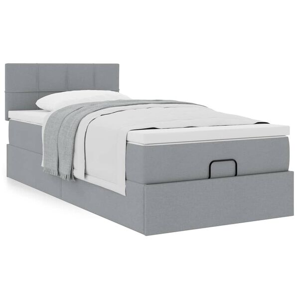 vidaXL Cama otomana con colch&oacute;n gris claro 90x200 cm tela