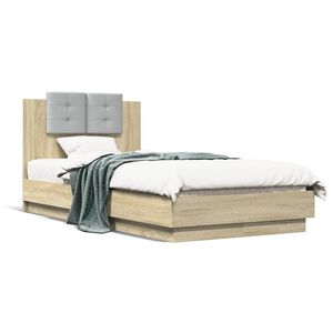 vidaXL Cama con cabecero madera de ingenier&iacute;a roble Sonoma 75x190 cm