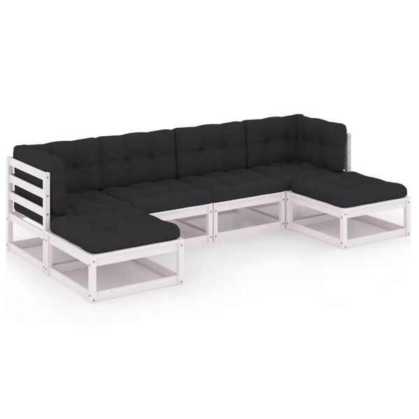 vidaXL Set muebles jard&iacute;n 6 pzas con cojines madera maciza pino blanco