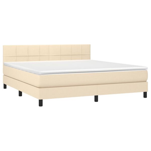 vidaXL Cama box spring colch&oacute;n y luces LED tela crema 160x200 cm