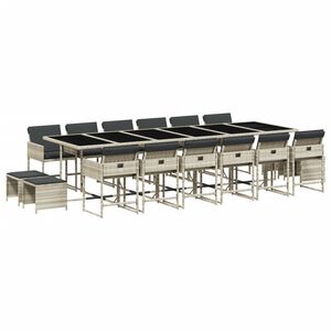 vidaXL Set comedor jard&iacute;n y cojines 17 pzas rat&aacute;n sint&eacute;tico gris claro