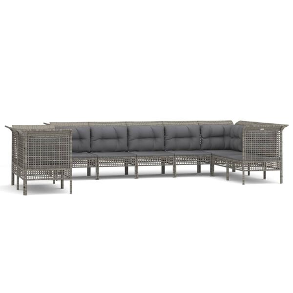 vidaXL Set de muebles de jardín 9 pzas y cojines ratán sintético gris