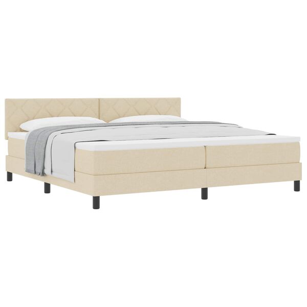 vidaXL Cama tipo Box Spring con cabecera Crema 200 x 200 cm tela