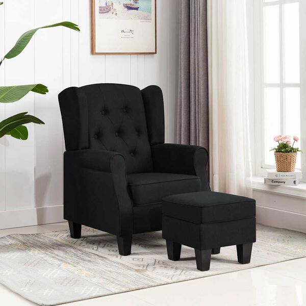 vidaXL Sillón con reposapiés de tela negro