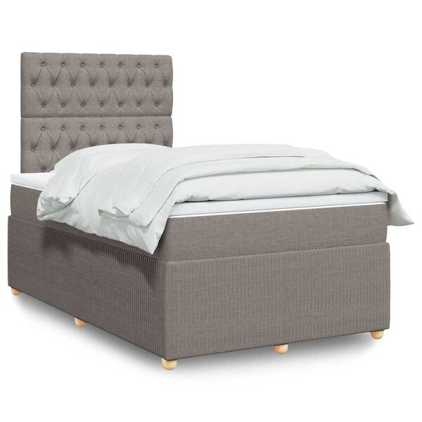 vidaXL Cama box spring con colch&oacute;n tela gris taupe 120x190 cm