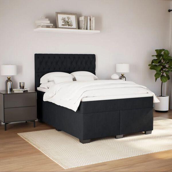 vidaXL Cama box spring con colch&oacute;n terciopelo negro 160x200 cm