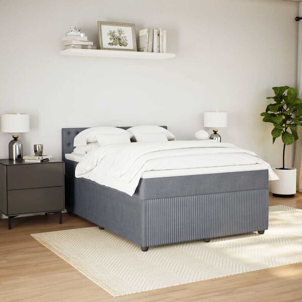 vidaXL Cama box spring con colch&oacute;n terciopelo gris oscuro 140x200 cm