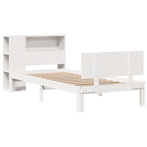 vidaXL Cama con estantería sin colchón madera maciza blanca 100x200 cm