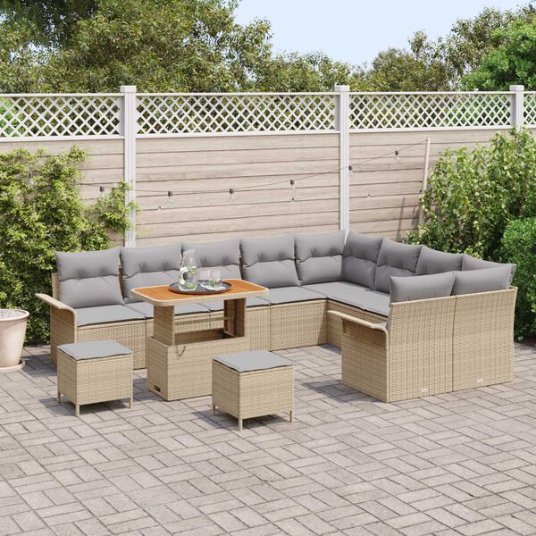 vidaXL Conjunto de sofá de jardín 12 pcs Beige ratán sintético