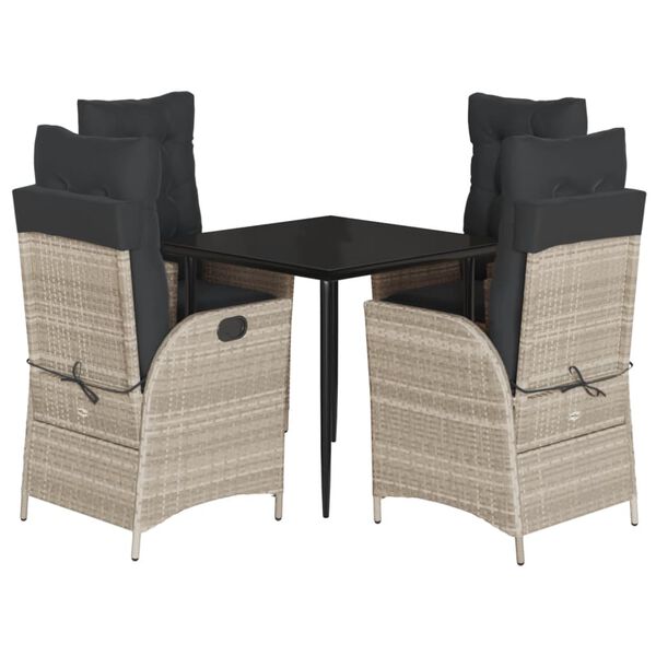 vidaXL Set comedor de jard&iacute;n 5 pzas cojines rat&aacute;n sint&eacute;tico gris claro