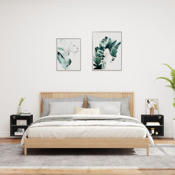 vidaXL Mesitas de noche de pared con luces LED 2 unidades negro