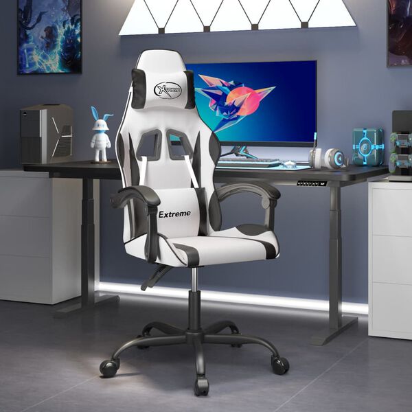 vidaXL Silla gaming cuero sintético blanco y negro