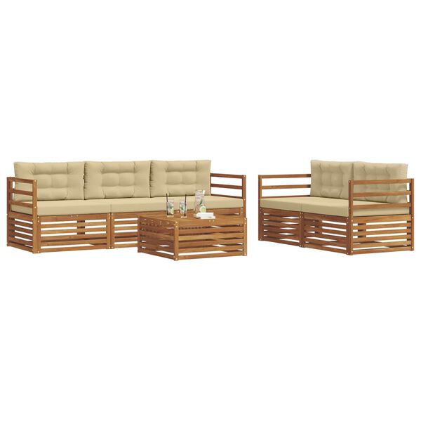 vidaXL Conjunto de sof&aacute;s de exterior con coj&iacute;n 6 pcs Natural y Beige