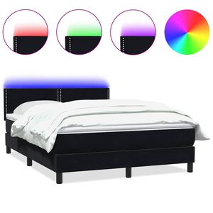 vidaXL Cama box spring con colch&oacute;n y LED terciopelo negro 160x220 cm