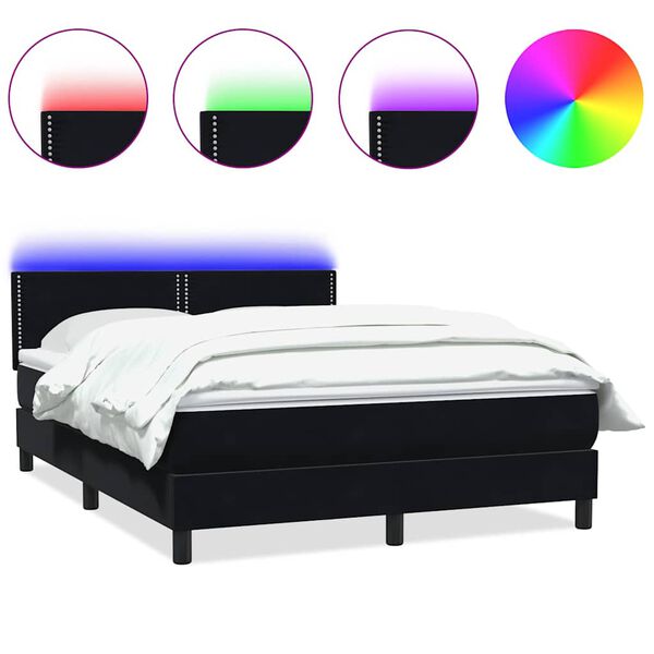 vidaXL Cama box spring con colch&oacute;n y LED terciopelo negro 160x220 cm