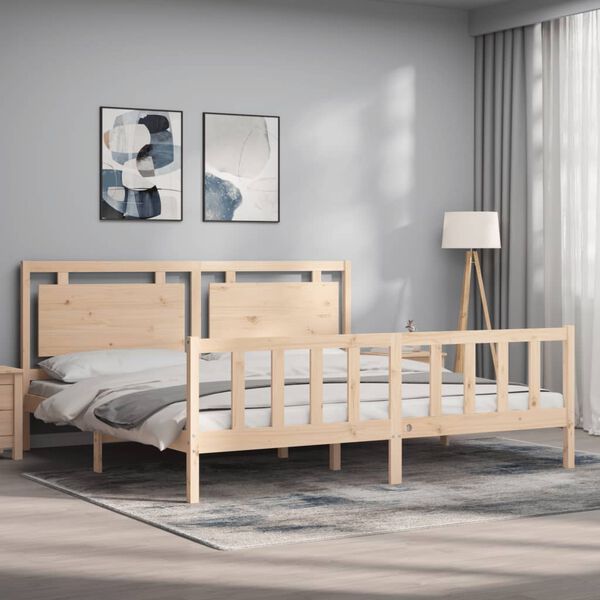 vidaXL Estructura de cama con cabecero madera maciza 180x200 cm