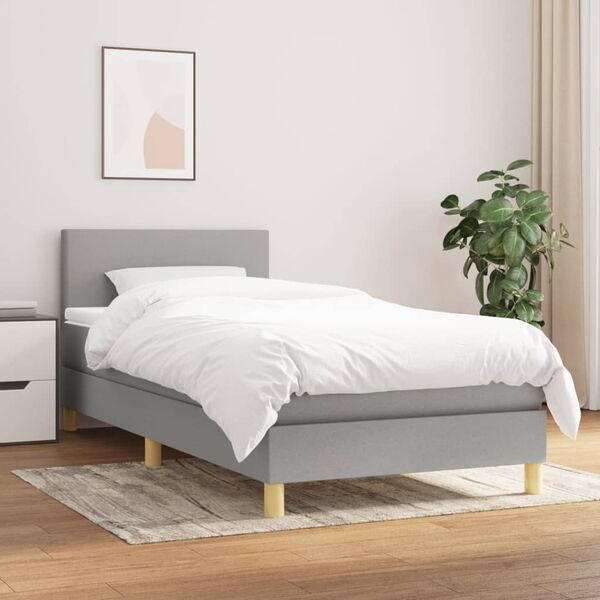 vidaXL Cama box spring con colch&oacute;n tela gris claro 90x200 cm