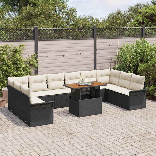 vidaXL Conjunto de sofá de jardín 11 pcs Negro Poliratán