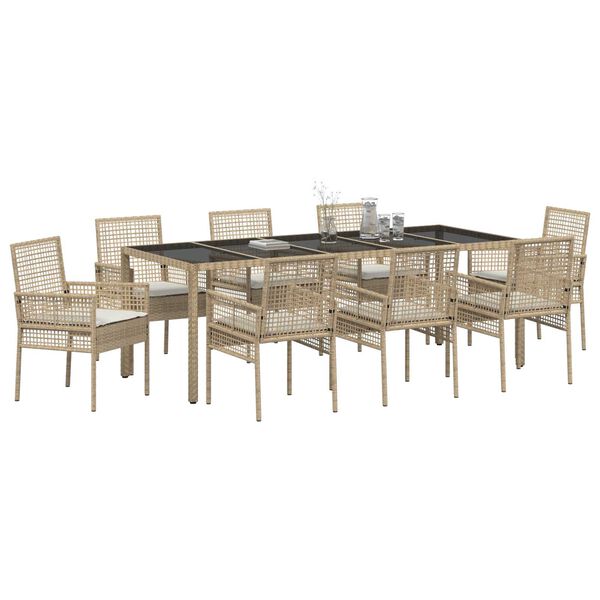 vidaXL Conjunto de Comedor de Jard&iacute;n 9 pcs Beige rat&aacute;n sint&eacute;tico