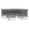 vidaXL Set de muebles de jard&iacute;n 6 pzas y cojines rat&aacute;n sint&eacute;tico gris