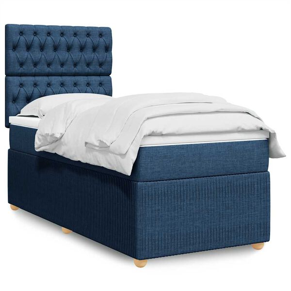 vidaXL Cama box spring con colch&oacute;n tela azul 100x200 cm
