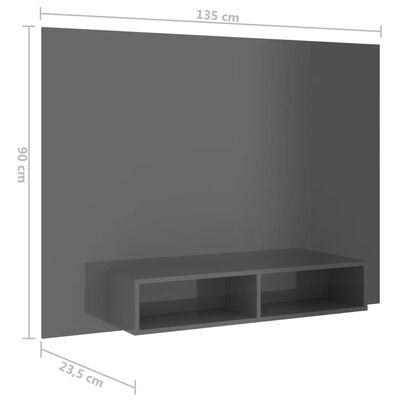 vidaXL Mueble de TV de pared aglomerado gris brillante 135x23,5x90 cm