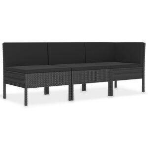 vidaXL Set de muebles de jard&iacute;n 3 pzas y cojines rat&aacute;n sint&eacute;tico negro