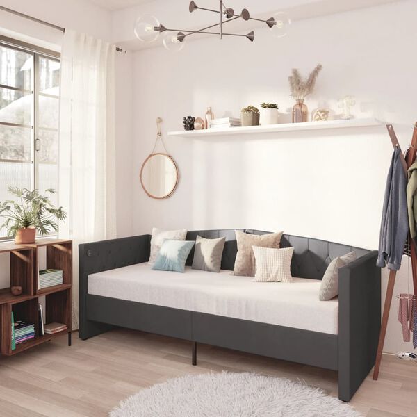 vidaXL Sof&aacute; cama con colch&oacute;n USB terciopelo gris oscuro 90x200 cm