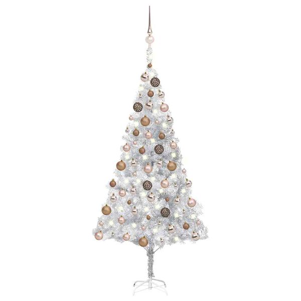 vidaXL &Aacute;rbol de Navidad preiluminado con luces y bolas plateado 180 cm