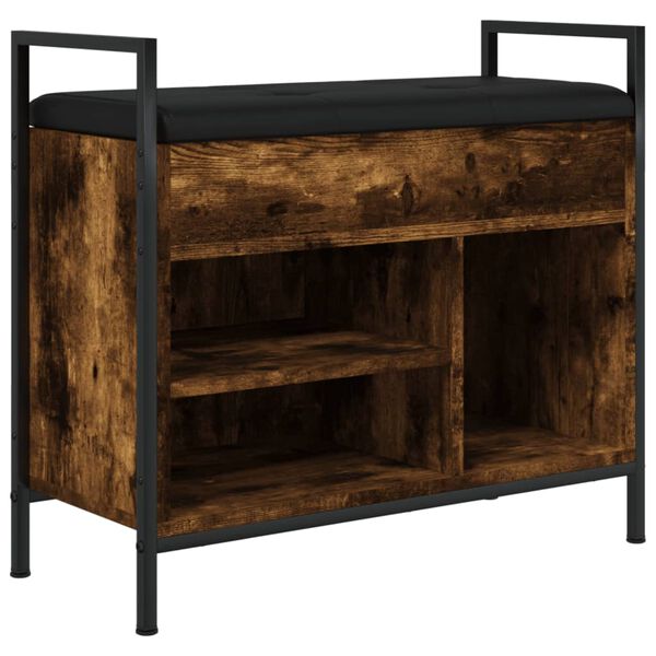 vidaXL Banco zapatero madera ingenier&iacute;a roble ahumado 65,5x32x57,5 cm