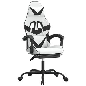 vidaXL Silla gaming giratoria reposapi&eacute;s cuero sint&eacute;tico blanco negro
