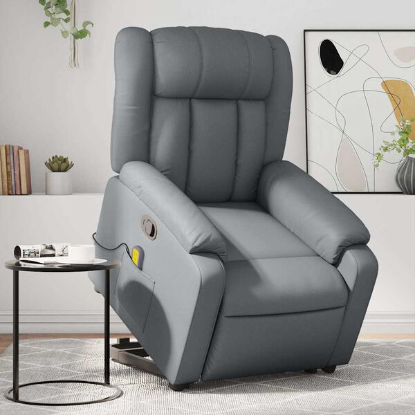 vidaXL Sill&oacute;n reclinable de masaje de pie cuero artificial gris