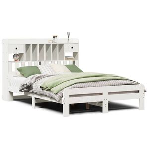 vidaXL Cama con estanter&iacute;a sin colch&oacute;n madera maciza blanca 160x200 cm