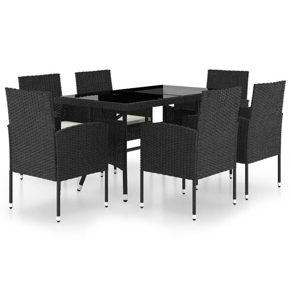 vidaXL Juego de comedor para jardín 7 piezas ratán sintético negro