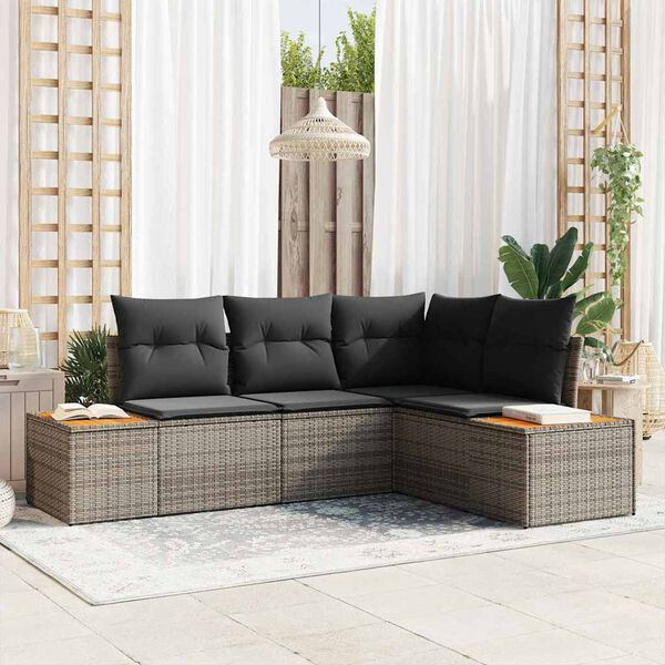 vidaXL Conjunto de sof&aacute;s de jard&iacute;n 4 pcs Gris Rat&aacute;n sint&eacute;tico