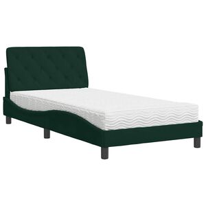 vidaXL Cama con colch&oacute;n terciopelo verde oscuro 100x200 cm