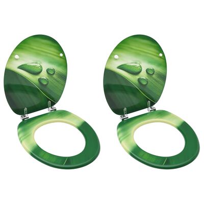 vidaXL Asiento de inodoro con tapa 2 uds MDF verde diseño gota de agua