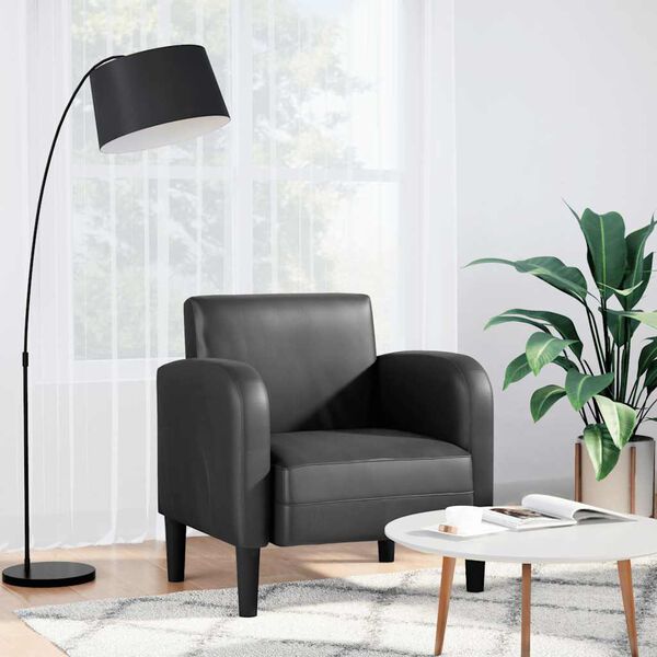vidaXL Sill&oacute;n con reposabrazos cuero sint&eacute;tica negro 54 cm