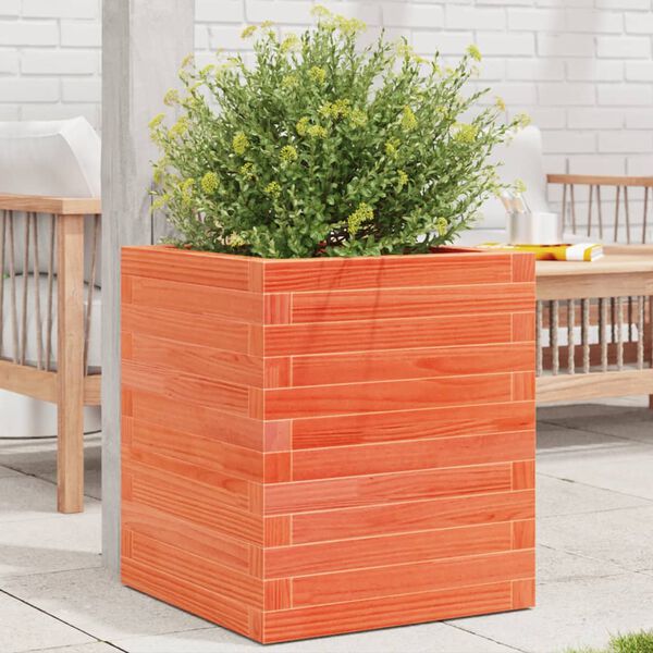 vidaXL Jardinera de madera maciza pino marr&oacute;n cera 40x40x46 cm