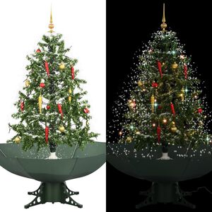 vidaXL &Aacute;rbol de Navidad con nieve con base en paraguas verde 140 cm
