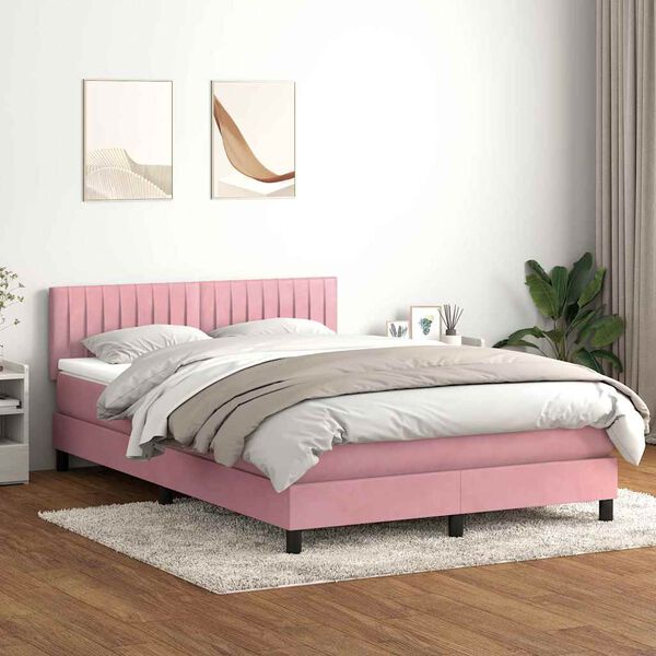 vidaXL Cama box spring con colch&oacute;n terciopelo rosa 160x220 cm
