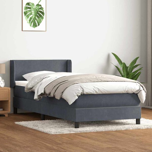 vidaXL Cama box spring con colch&oacute;n terciopelo gris oscuro 80x210 cm