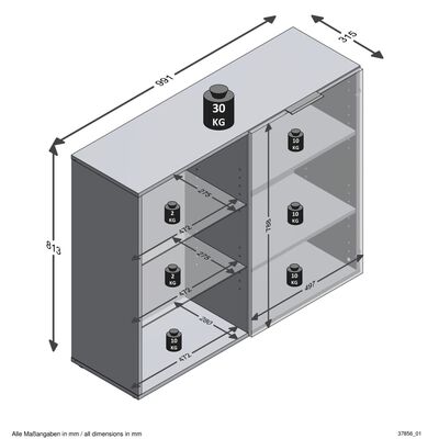 FMD Cómoda con 1 puerta y estantes abiertos negra