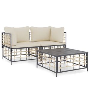 vidaXL Juego de muebles de jard&iacute;n 3 pzas cojines antracita rat&aacute;n PE