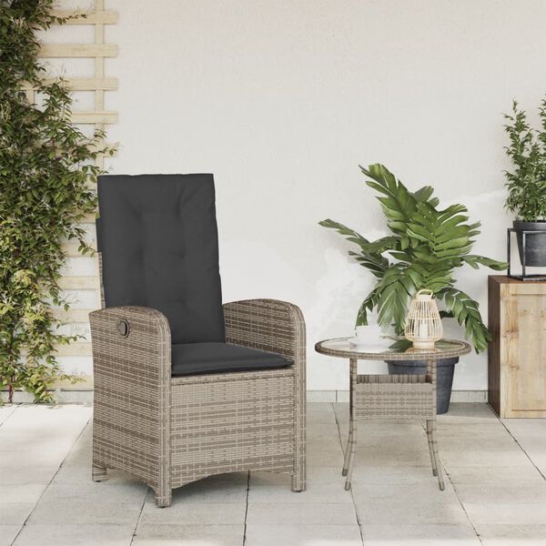vidaXL Sill&oacute;n reclinable de jard&iacute;n con cojines rat&aacute;n sint&eacute;tico gris