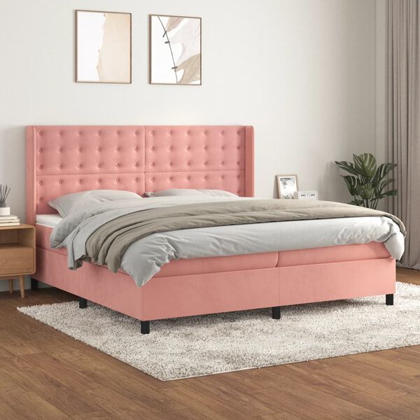 vidaXL Cama box spring con colch&oacute;n terciopelo rosa 200x200 cm