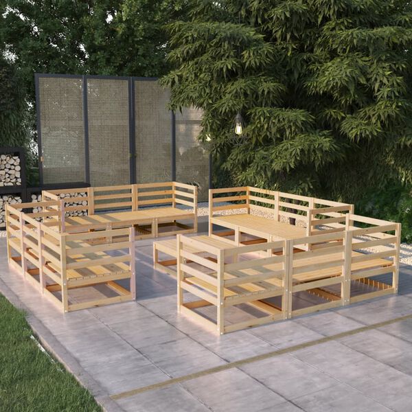 vidaXL Juego de muebles de jard&iacute;n 13 piezas madera maciza de pino