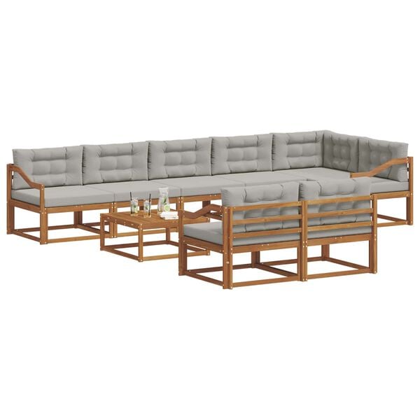 vidaXL Conjunto de sof&aacute;s de exterior 9 pcs Gris Natural y Claro