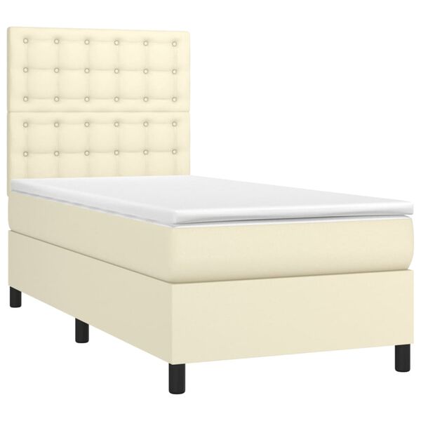 vidaXL Cama box spring colch&oacute;n y LED cuero sint&eacute;tico crema 100x200 cm