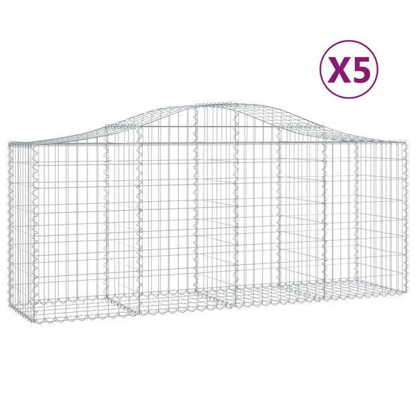 vidaXL Cestas de gaviones 5 uds forma de arco hierro 200x50x80/100 cm